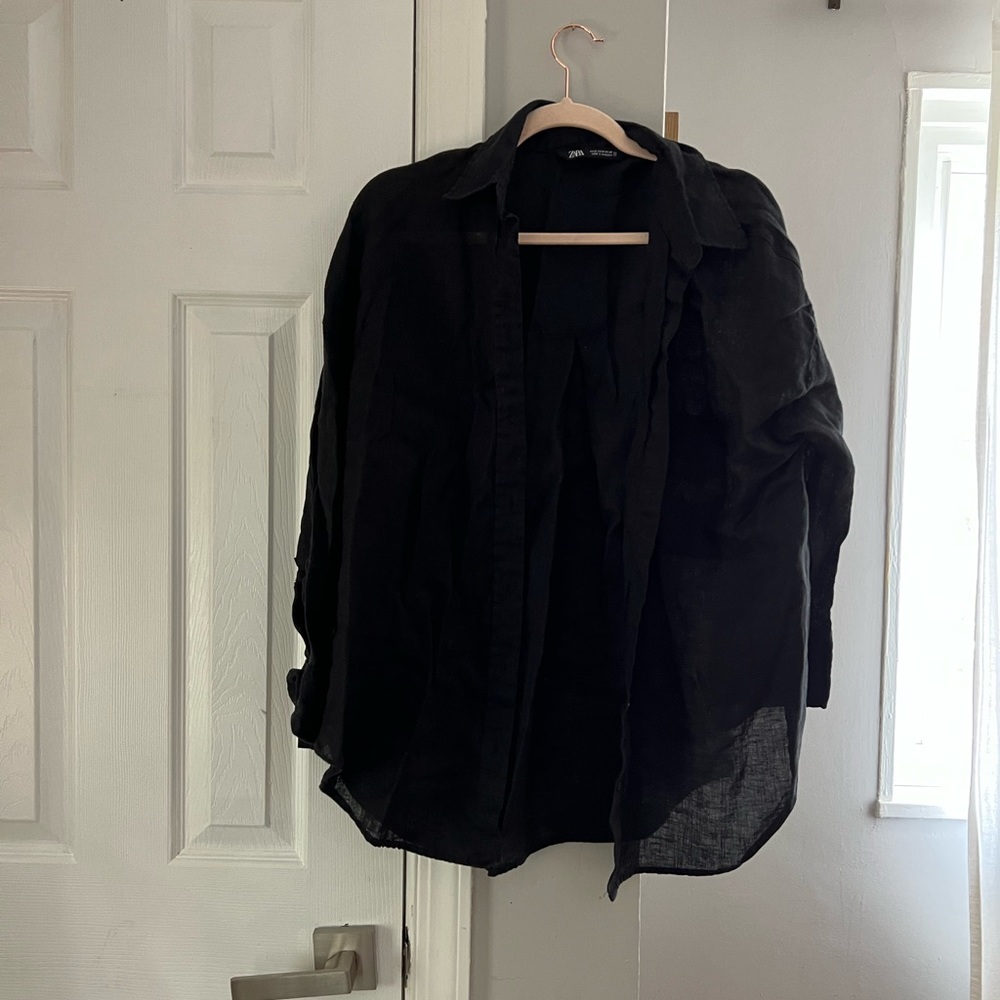 Zara 100% Linen Black Button Down